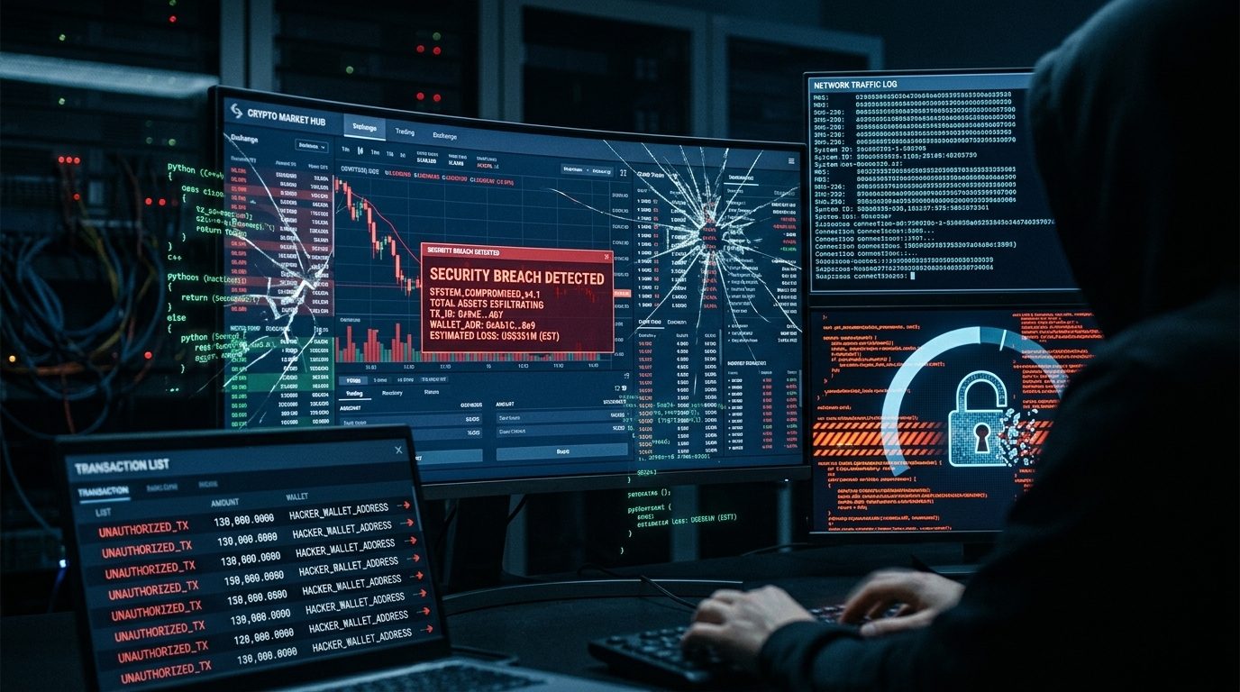 Ilustração representando o hack de uma exchange de criptomoedas