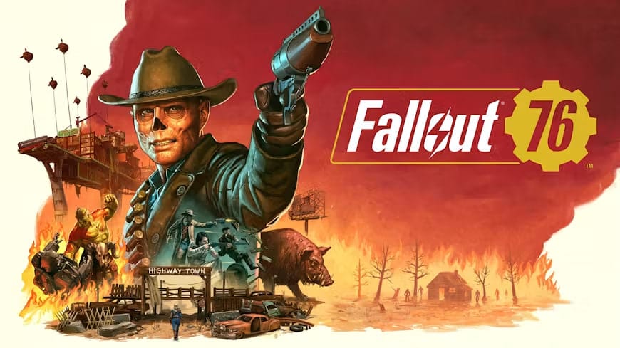 Jogador em armadura de poder explorando a região de Appalachia em Fallout 76