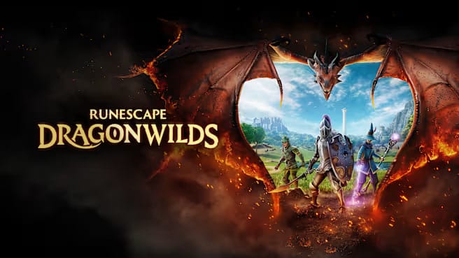 Personagem explorando uma floresta em RuneScape: Dragonwilds, com efeitos mágicos e elementos de sobrevivência