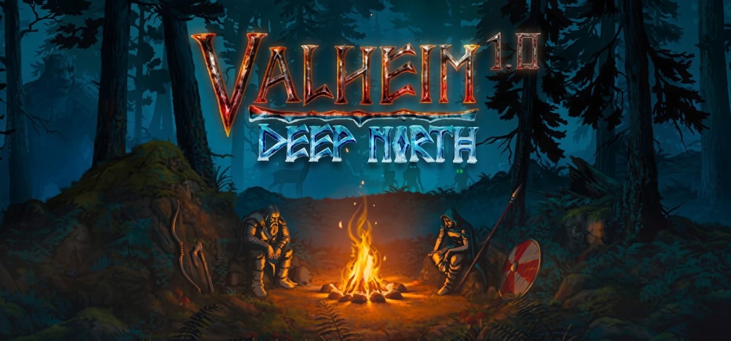 Cena do bioma Deep North em Valheim, com paisagem congelada e um viking explorando